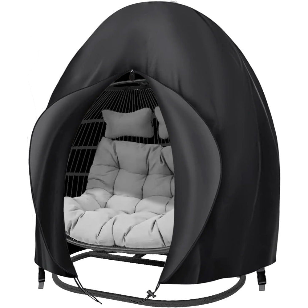 Black Double-Egg Chair Cover with Front Zipper, Drawstring Buckle and Full Enclosure Shape — image 6