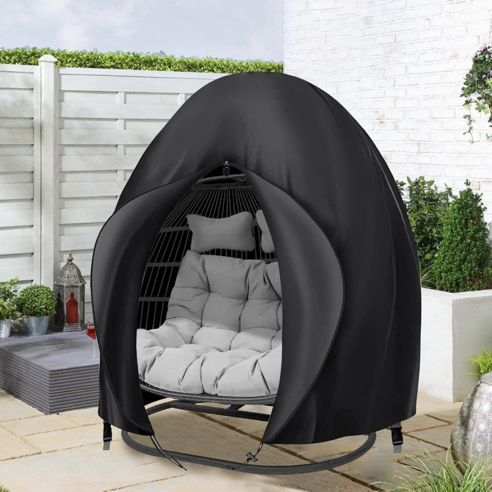 Black Double-Egg Chair Cover with Front Zipper, Drawstring Buckle and Full Enclosure Shape — image 4