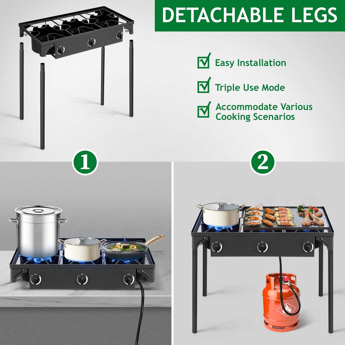 Outdoor Propane Burner Stove Cast Iron 1 or 3 Burner, 225000 BTU High-Pressure Cooker with Adjustable Heat — image 6