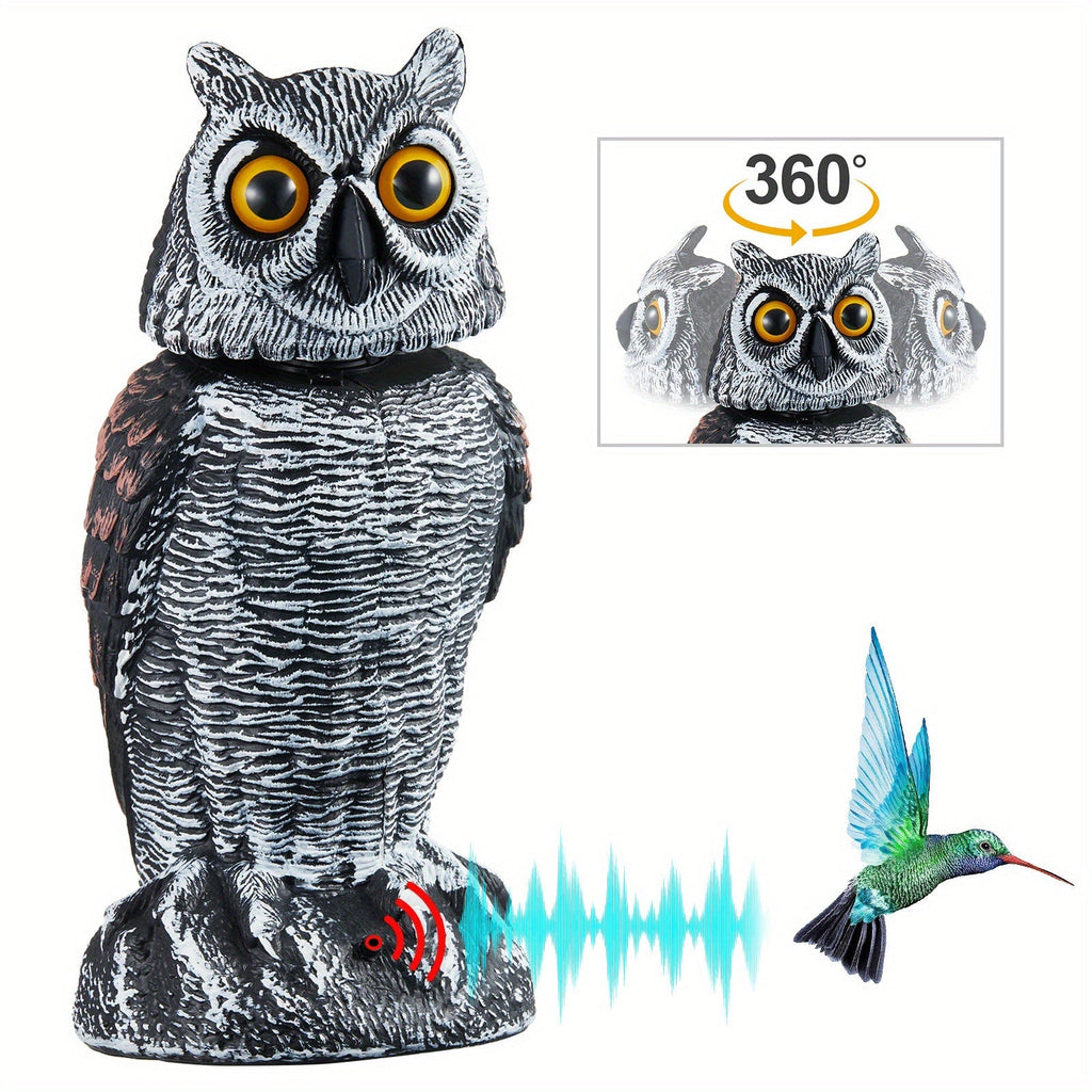 Rotating Head Fake Owl Decoy Bird Deterrent, Battery Powered Plastic Scarecrow Repellent for Garden Yard Patio — image 2