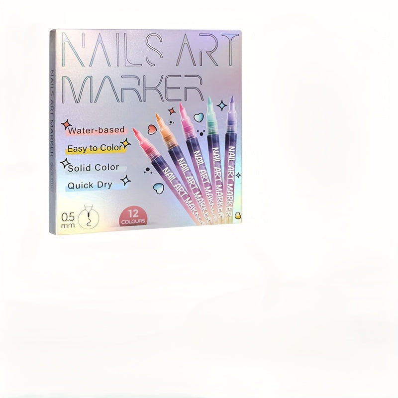 Nail Art Pens 12 Colors Quick Dry 3D Graffiti & Detail Brush Set – Ultra-Fine Precision Drawing Pen Kit for DIY Nail Design —