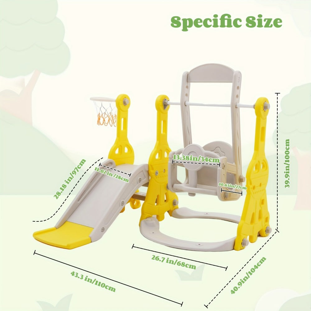 4-in-1 Toddler Slide and Swing Set with Climber Basketball Hoop Outdoor Indoor Backyard Playground Playset for Kids Ages 1-6 