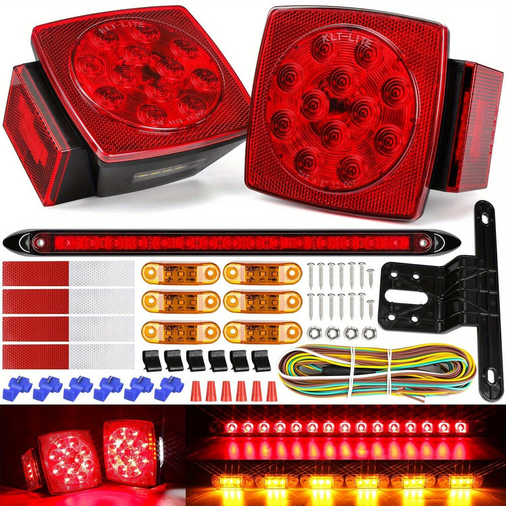 LED Trailer Light Kit with Wire Harness – Tail Lights, Amber Marker Lights & Brake ID Bar, 12V, Fits Boat Trailer Camper Truc