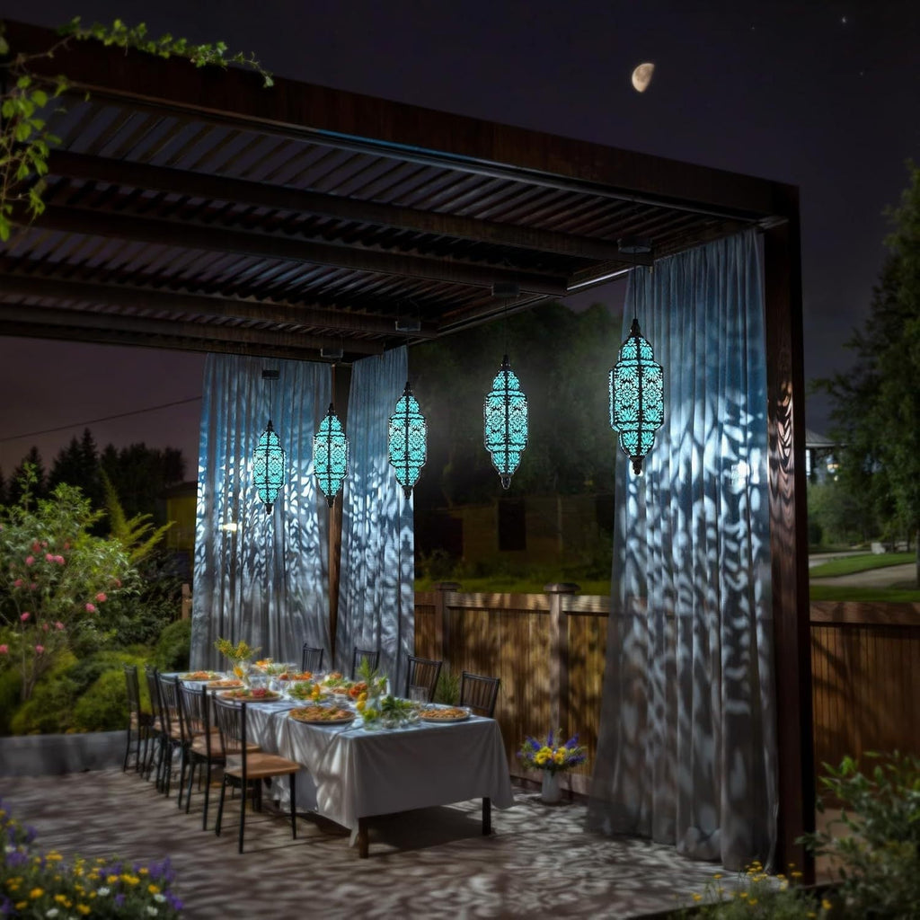 Solar Lanterns Outdoor 2 Pack Moroccan Cut-Out Design Garden Pathway Patio Lantern Lights Gold Purple White Copper — image 2