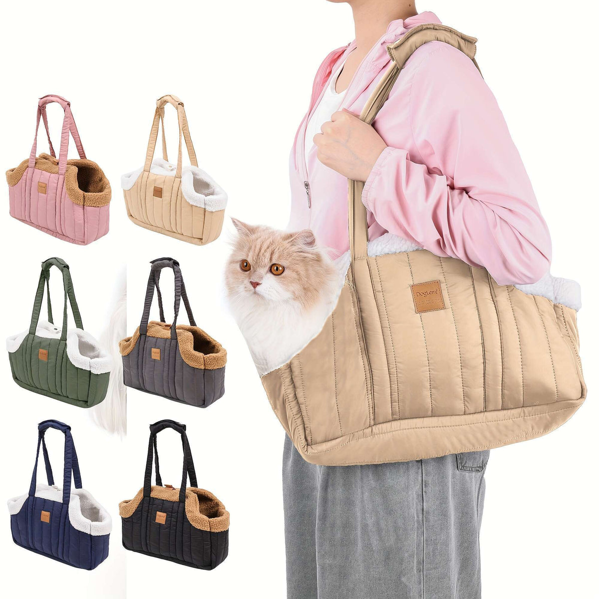 Quilted Open-Top Pet Carrier Tote with Plush-Look Trim, Two Long Handles and Six Color Options — image 4