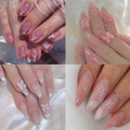Press On Nails 96-Piece Almond Four-Pack Ice Pink Gradient Flower Butterfly Glossy Full-Cover Set — image 1