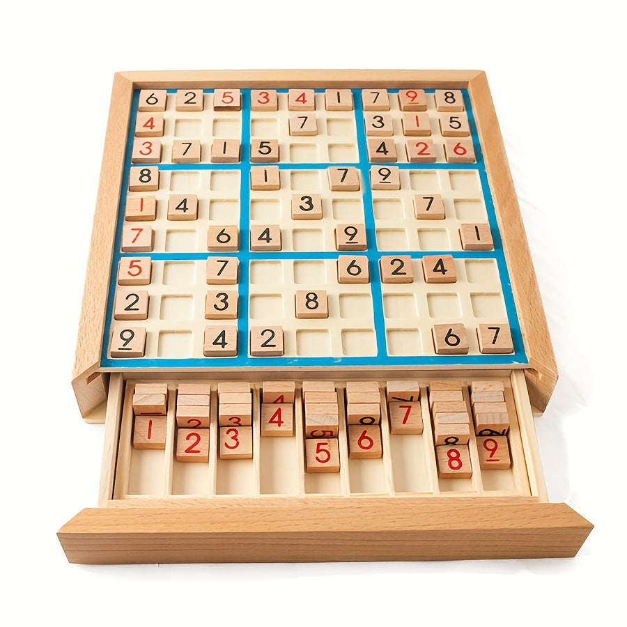 Wooden Sudoku Board Game for Kids & Adults, Logic Brain Teaser Puzzle with Challenge Cards, Number Thinking Educational Famil