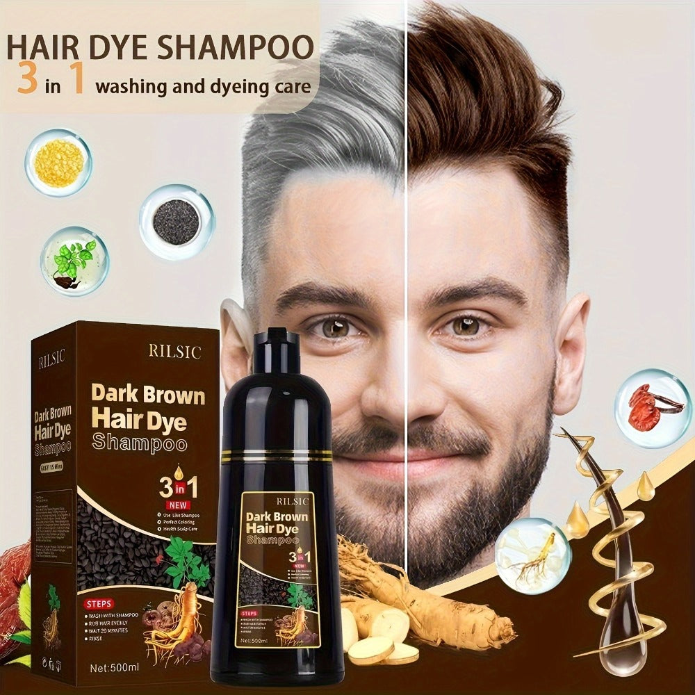 Hair Dye Shampoo, RILSIC Three-Pack of 500ml Bottles in Black, Brown, Dark Brown or Chestnut Brown — image 12