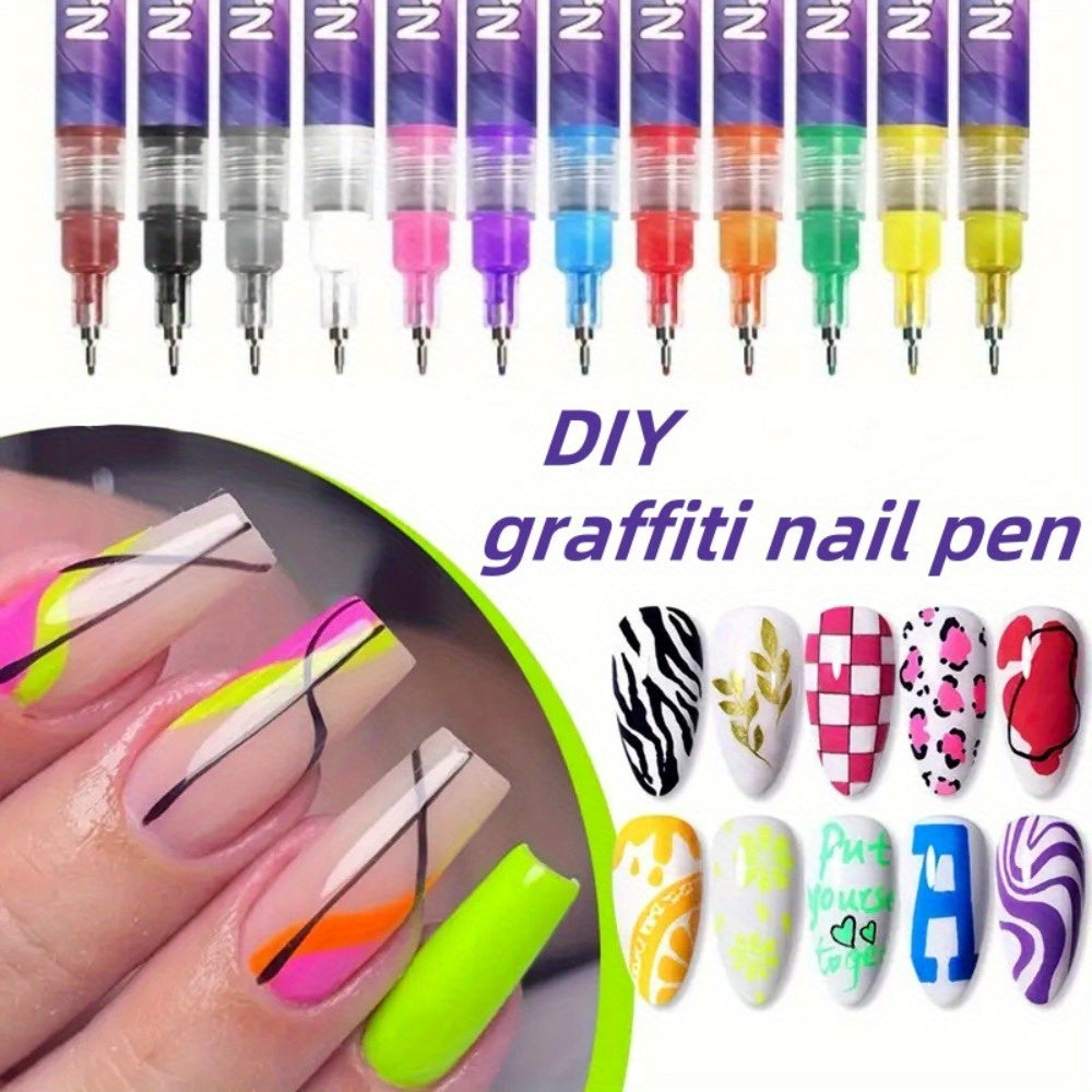 Metal Rod Nylon Brush Nail Art Pen Set 12 Colors – Acrylic Paint Pens for 3D Doodle Dot & Stitching Nail Design — image 13