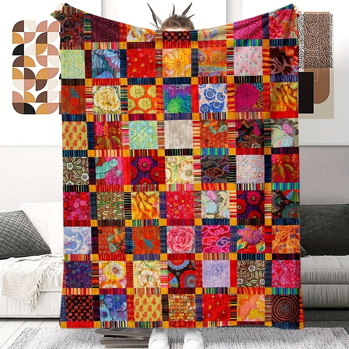 Fleece Throw Blanket Geometric Space Lodge Pattern – Ultra Soft Flannel Cozy Bed Sofa Blanket 60x80 Inches — image 3