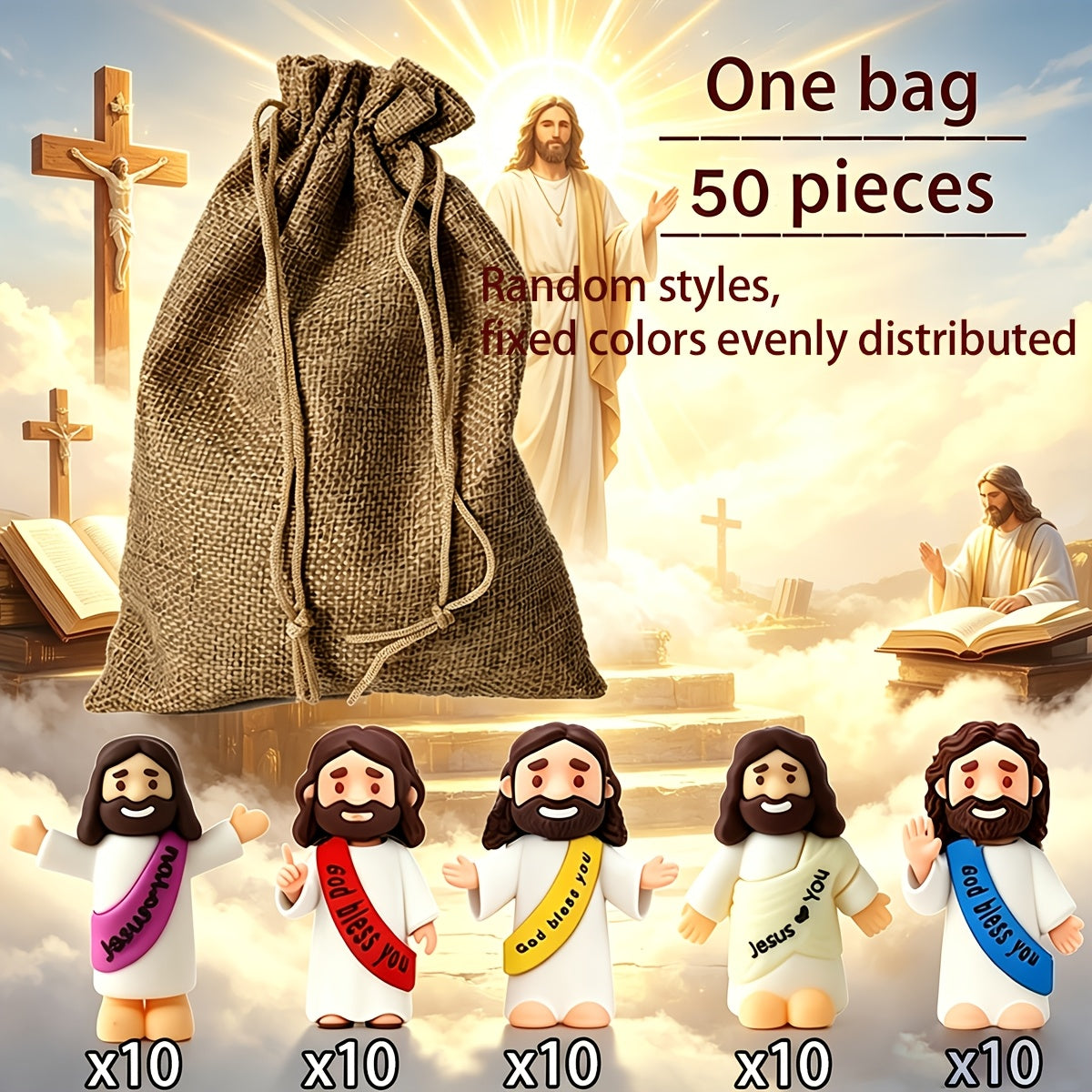 Mini Jesus Figurines for Halloween Trunk-or-Treat 50/100/150pcs – Colorful Bulk Religious Statues 5 Colors — image 12