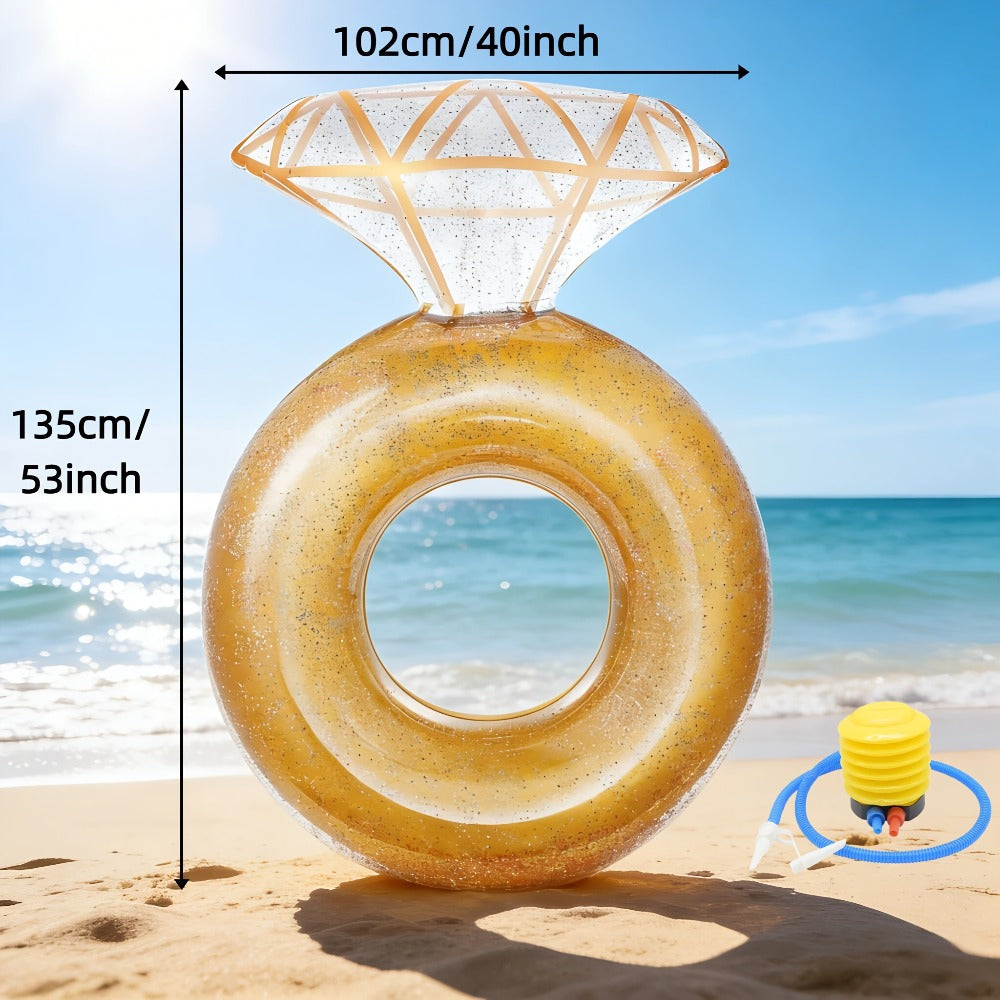 Giant Engagement Ring Pool Float, 49 x 31-Inch Inflatable in Gold, White or Pink for Bridal Pool Parties — image 1