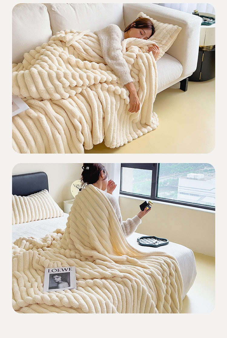 Soft Wind Bubble Velvet Blanket Warm Solid Rabbit Fur Blankets Double-sided Thickening Cover Throw Warm Fur Blanket
