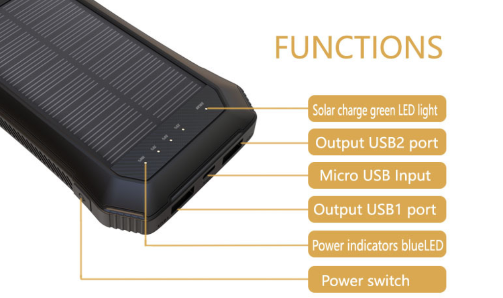 Wirelsess solar powerbank phone accessories torch