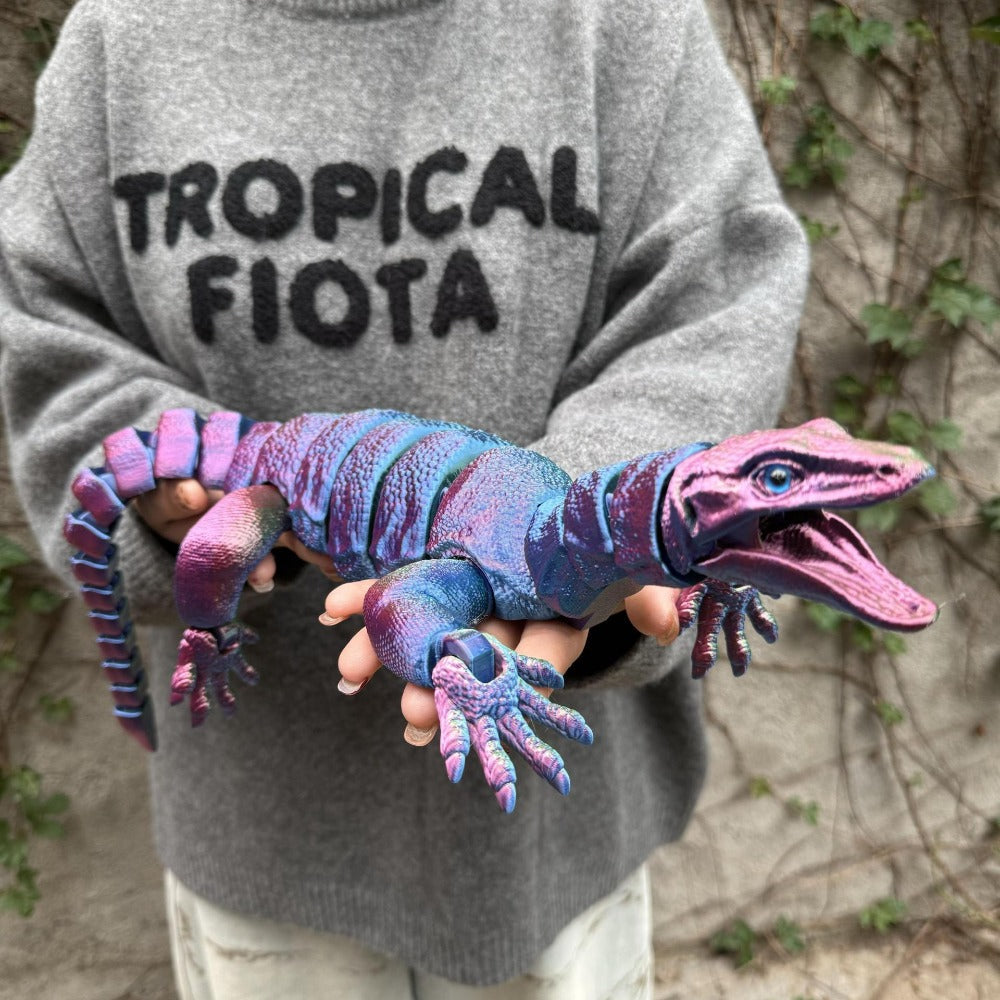 Giant Lizard Figurine 21 Inch 3D Printed – Realistic Reptile Animal Model Openable Mouth Easy 3-Part Assembly 7 Color Styles 