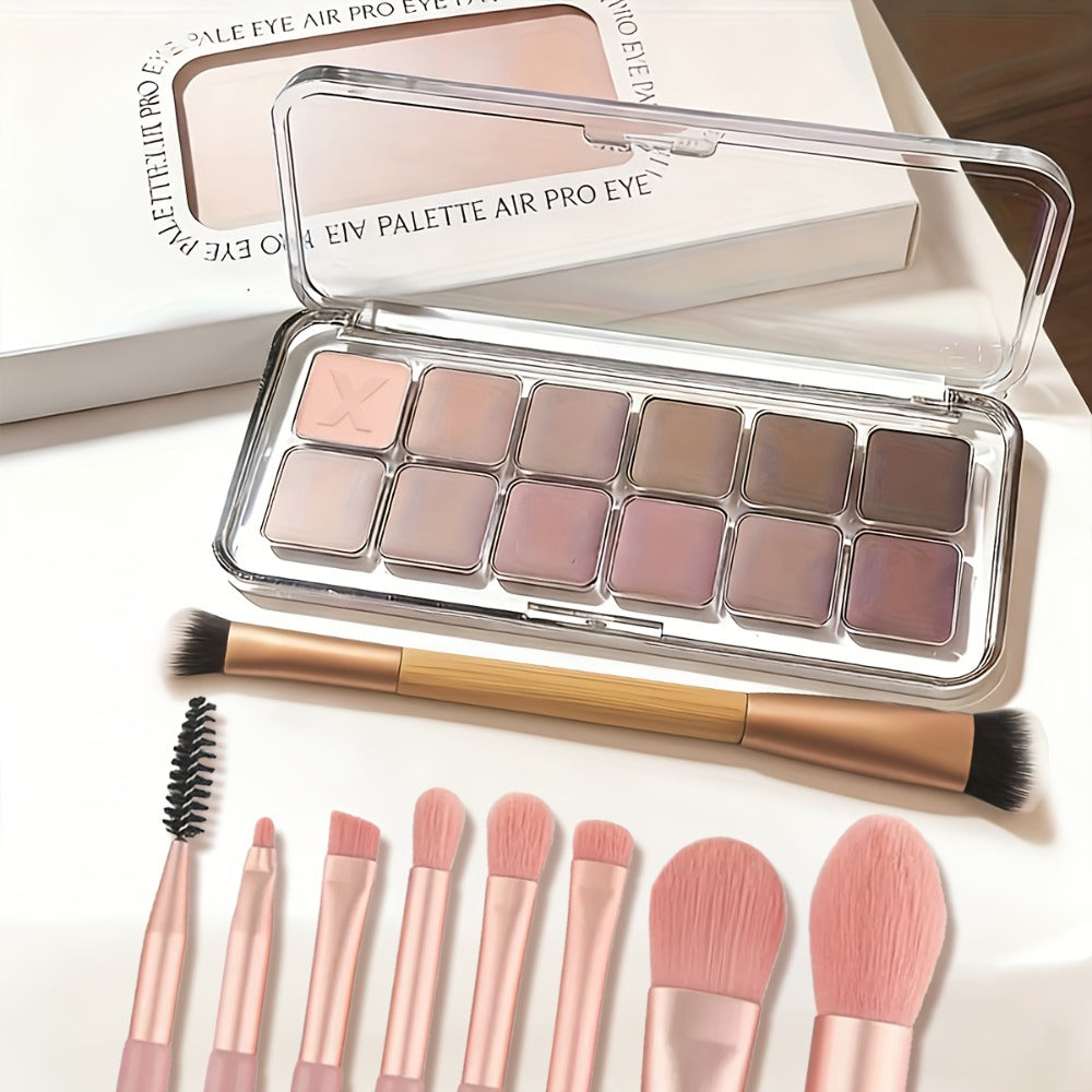 Eyeshadow Palette 12-Shade Neutral Pink and Brown Compact with Clear Lid and Brush Accessory — image 4