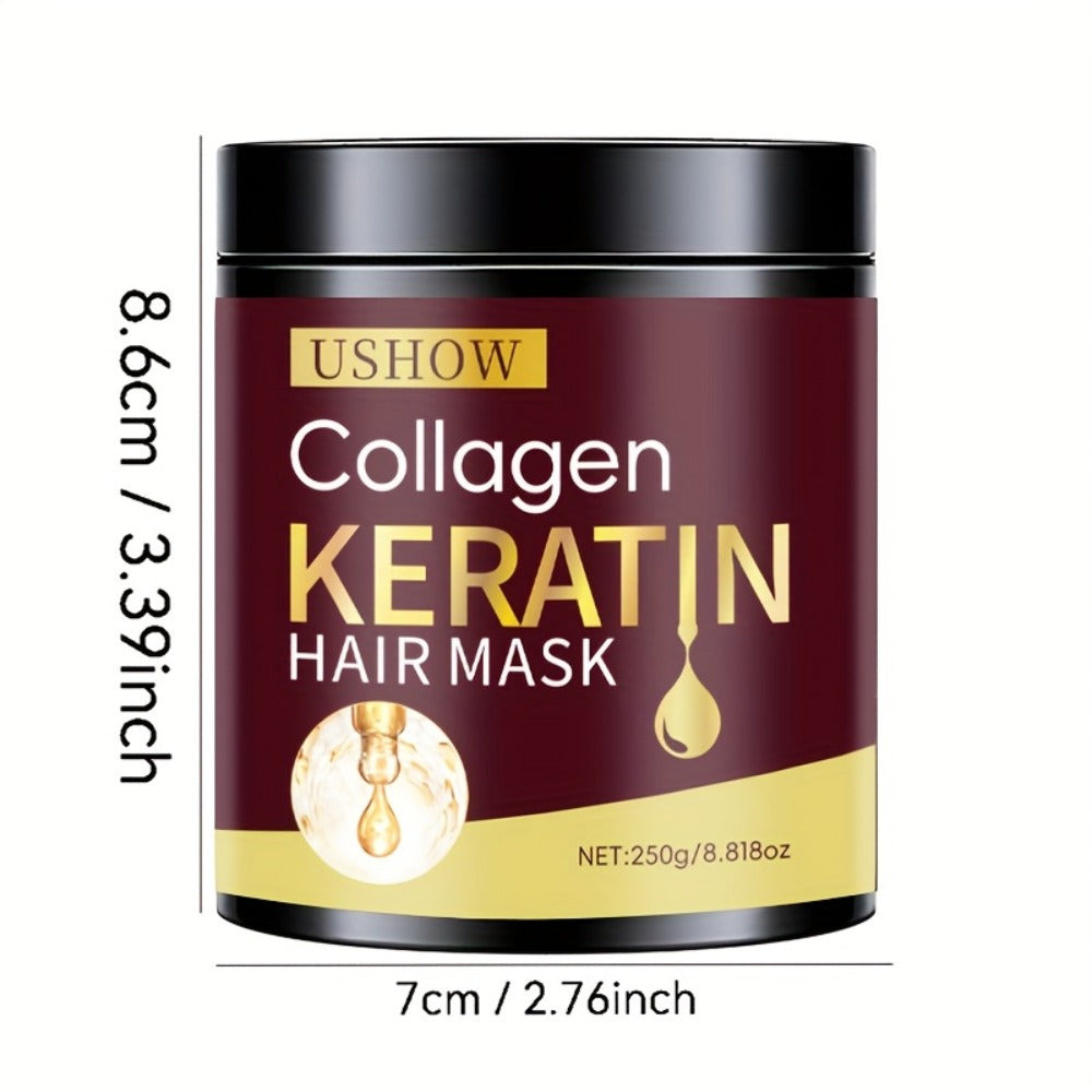 USHOW 250g Collagen and Keratin Hair Mask in Round Jar with Black Screw-Top Lid and Gold-Trim Label — image 4