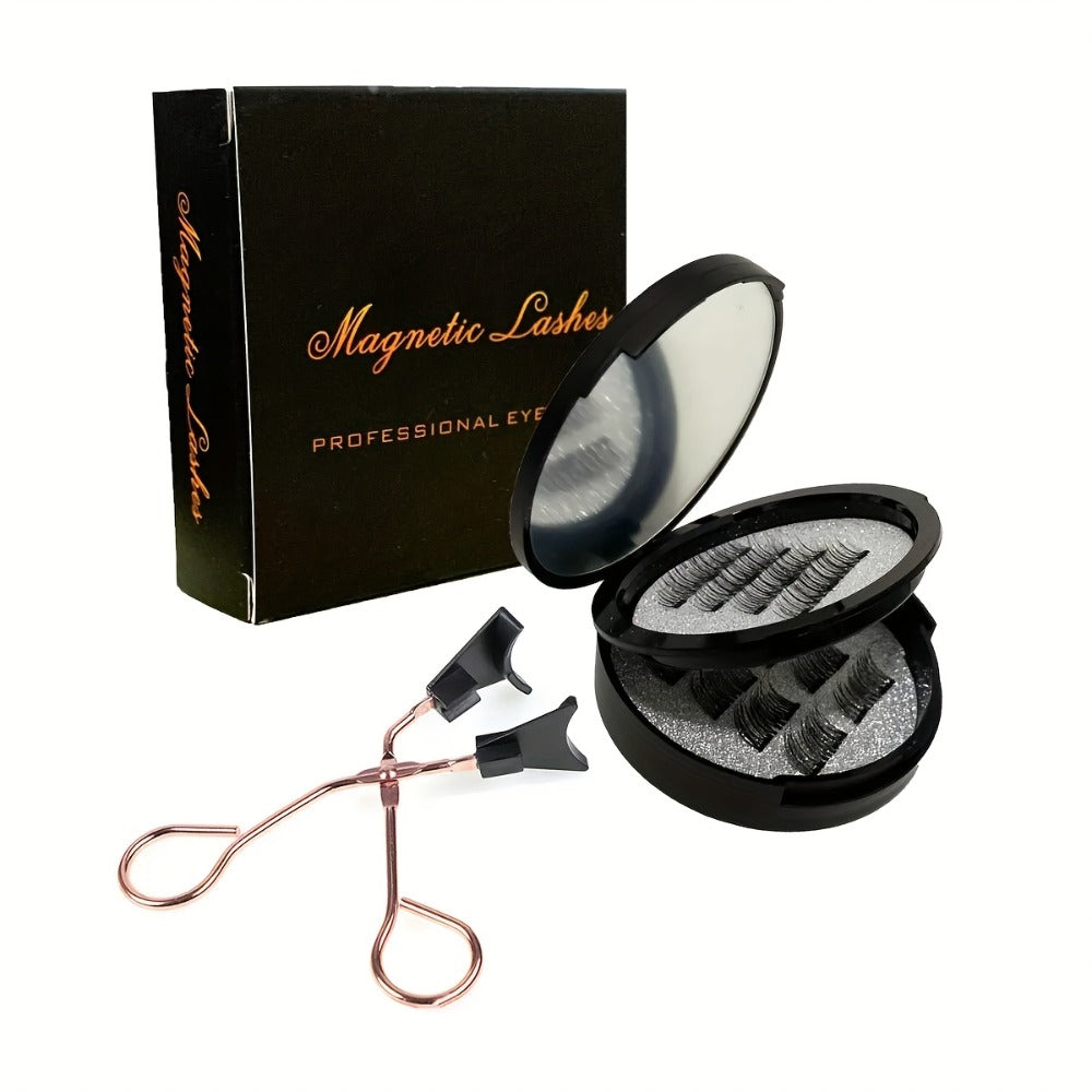 Magnetic False Eyelashes Kit with Eight Pairs, Round Storage Case and Metal Applicator Clip — image 3