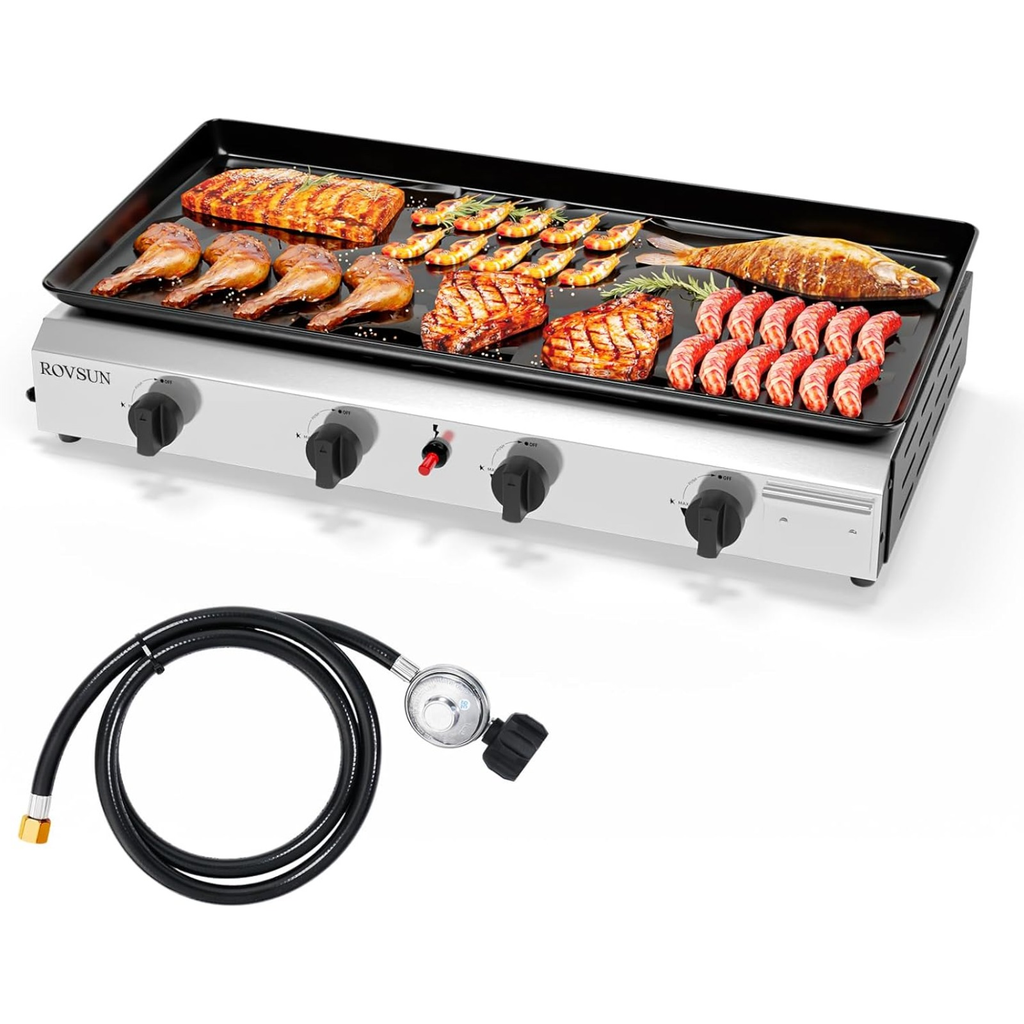 Flat Top Griddle Propane Tabletop 2 or 4 Burner, 20000 BTU Portable Gas Grill with Nonstick Enamel Tray — image 27