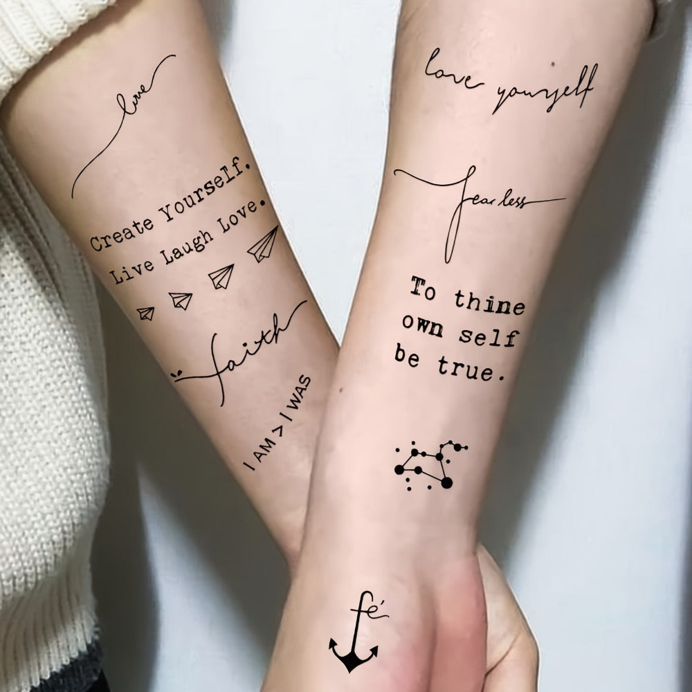 Temporary Tattoos, 30-Sheet Floral and Letter Set with Black Linework Designs for Face, Neck, Arm and Wrist — image 2