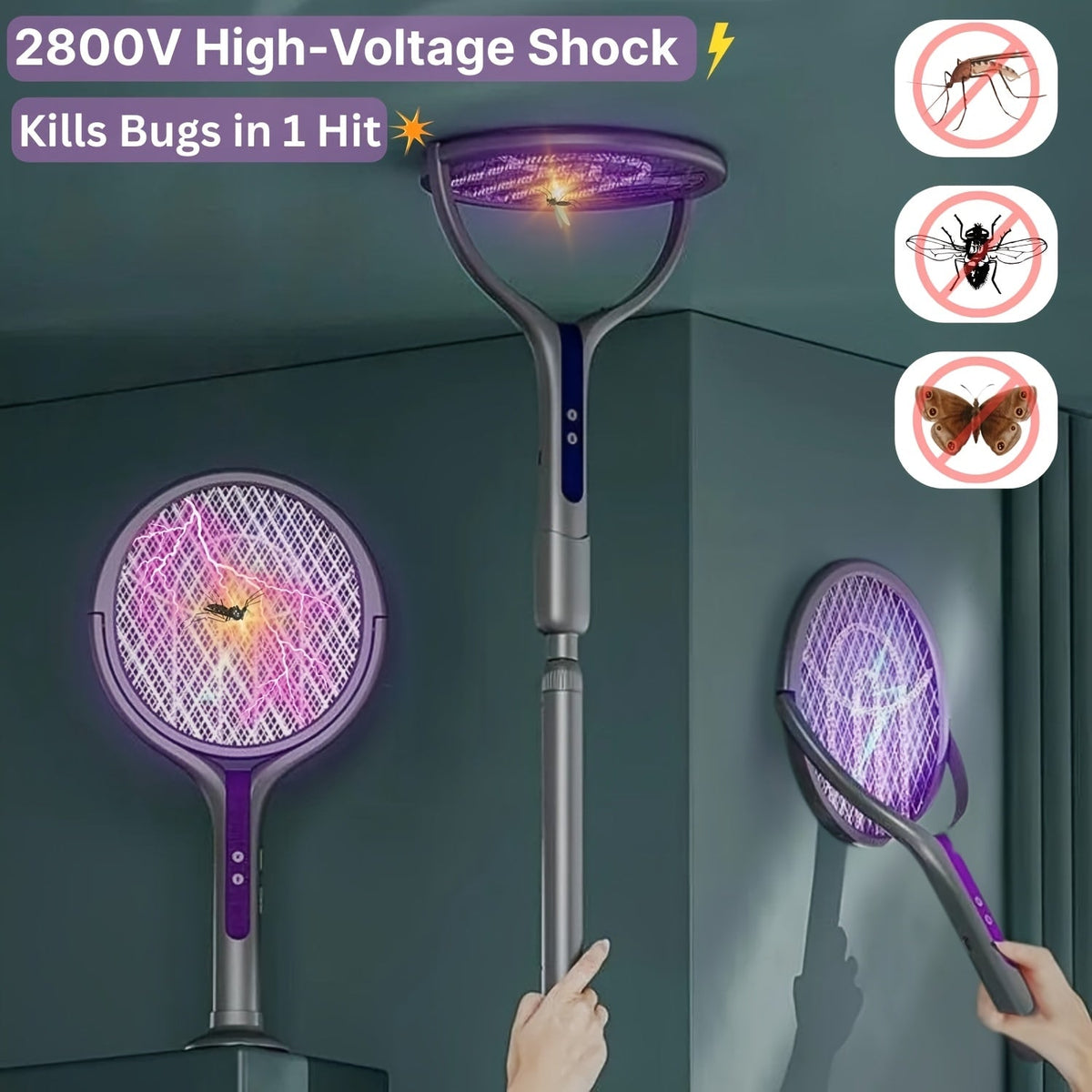 2-in-1 Mosquito Trap Lamp & Retractable Electric Fly Swatter Racket, USB Rechargeable Base — image 3