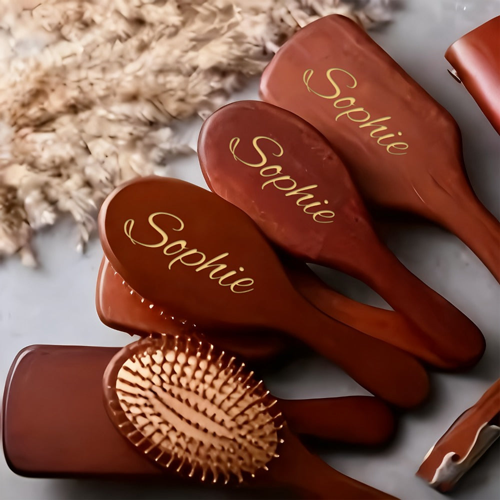 Hair Accessories Personalized Wooden Hair Brush with Engraved Name and Round or Square Shape — image 2