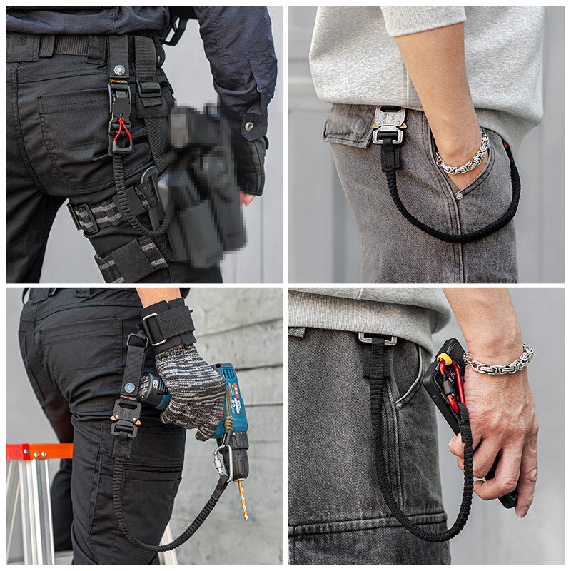 Func. tool rope, equip. tools, phone anti-loss hooks, bag & pant dec. ropes