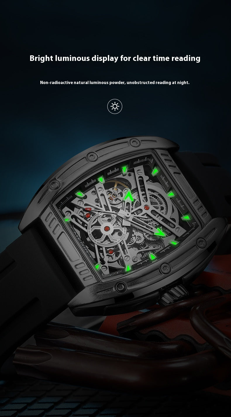 Men's Wine Barrel Type Mechanical Watch Silicone Tape