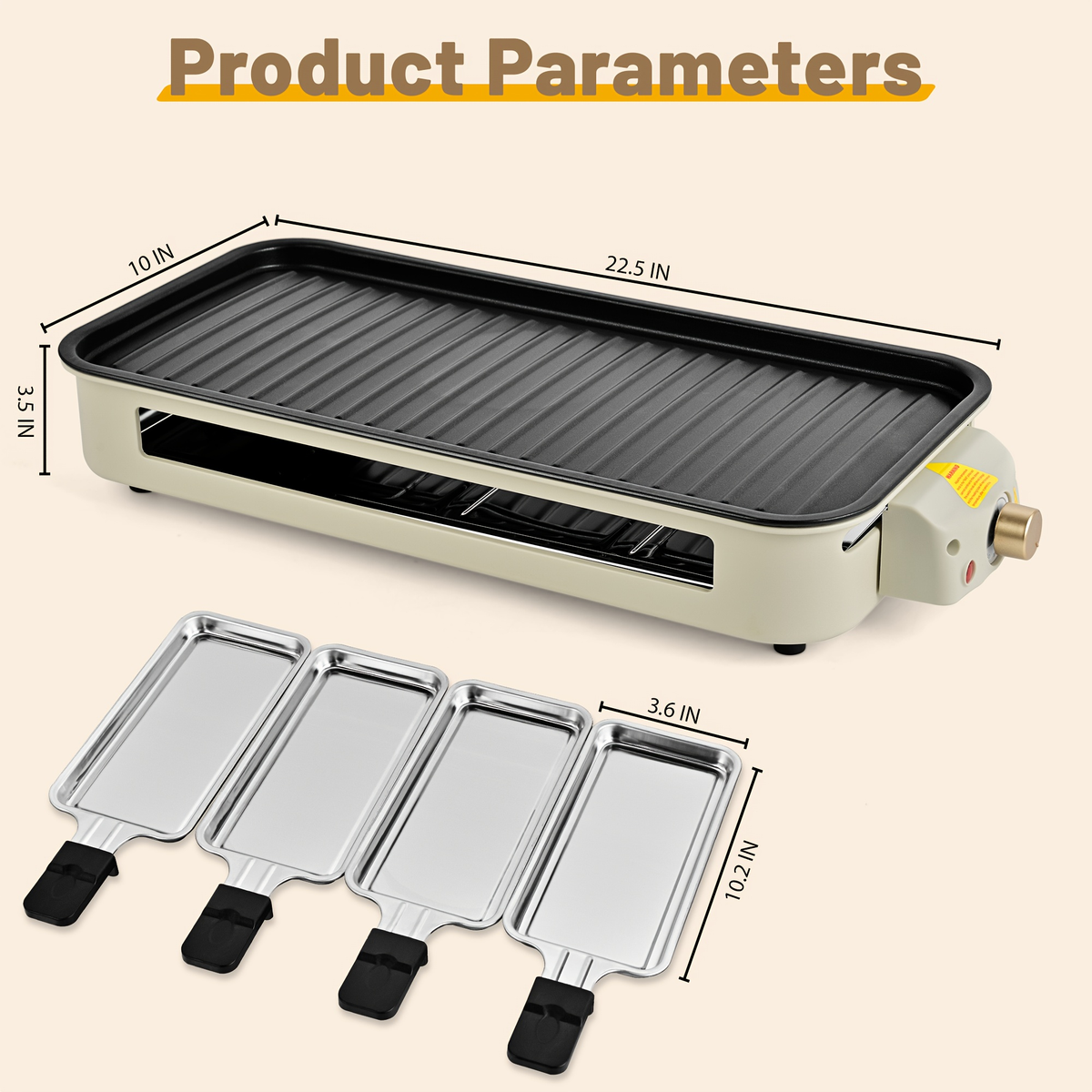 Indoor Electric Smokeless Grill 1700W with Raclette Pans, Non-Stick Plate, Portable Tabletop BBQ Griddle for Couples — image 