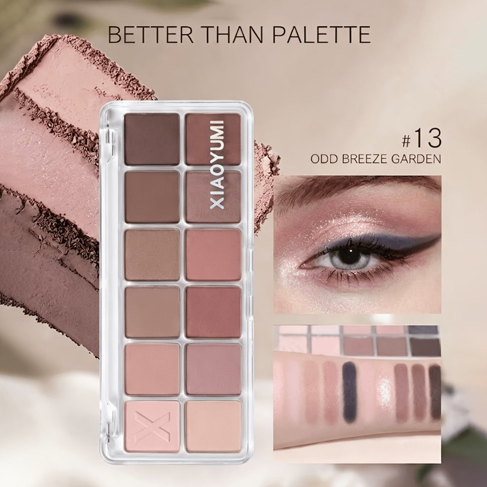 Eyeshadow Palette 12-Shade Neutral Pink and Brown Compact with Clear Lid and Brush Accessory — image 3