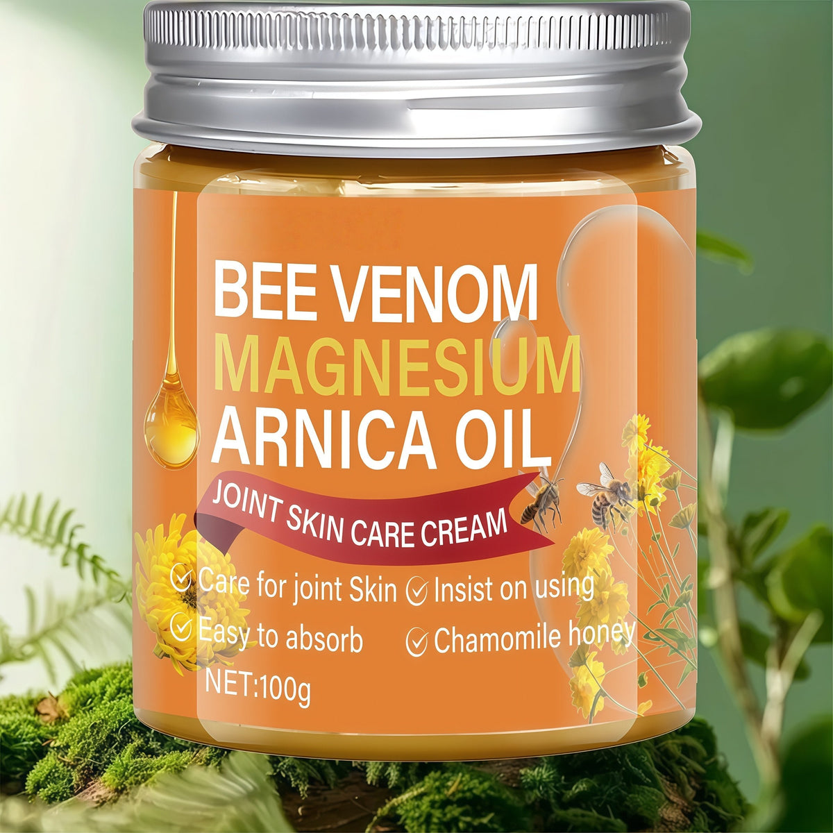 Body Cream 100g Amber Jar with Bee Venom Magnesium and Arnica Oil Package Callouts for External Massage Use — image 14