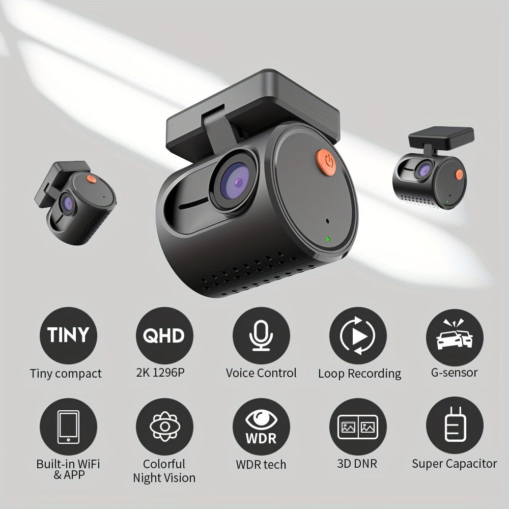 KAWA Mini 3 2K Dash Cam – 1296P QHD WiFi APP & Voice Control, Super Capacitor, Color Night Vision, WDR, Loop Recording, 24H P