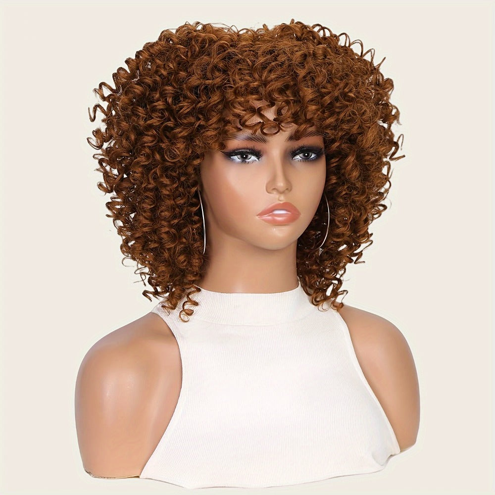 Synthetic Wig 14-Inch Kinky Curly Afro with Bangs, 180% Density and Stretch Net Cap for Daily Style — image 20
