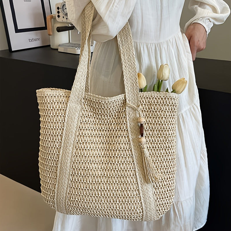 Woven Tote Bag with Tassel and Large Beach Storage for Women — image 20