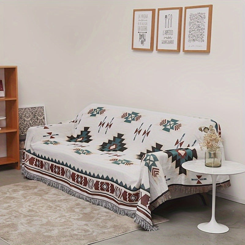 Woven Picnic Blanket with Cream Geometric Bohemian Pattern and 35.43 x 70.86 or 51.18 x 70.86-Inch Sizes — image 19