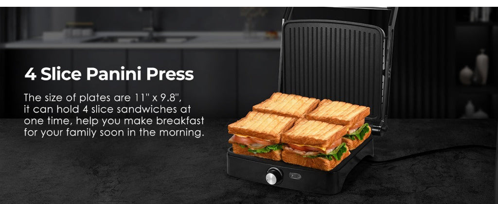 Panini Press Grill Indoor Sandwich Maker 4 Slice, Non-Stick 1200W Electric Grill with Temperature Control — image 18