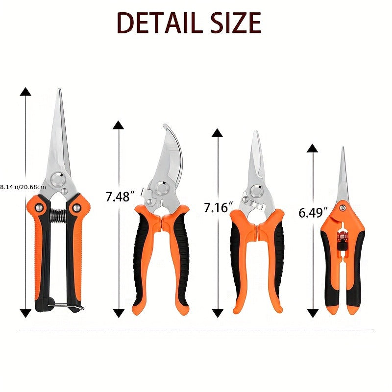 Pruning Shears 6-Piece Set, Stainless Steel Garden Scissors Anti-Slip Handle, Fruit Picking Lawn Bonsai Branch Cutting Tool G