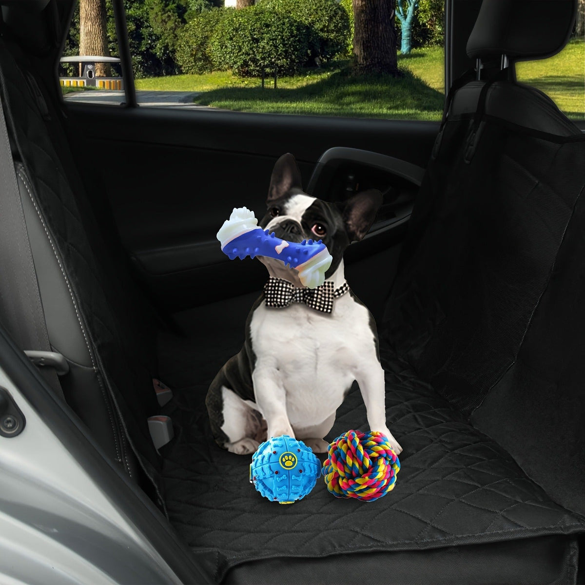 Quilted Dog Car Back Seat Cover with Side Flaps, Mesh Window and Six Color or Pink Mat Bundle Options — image 10