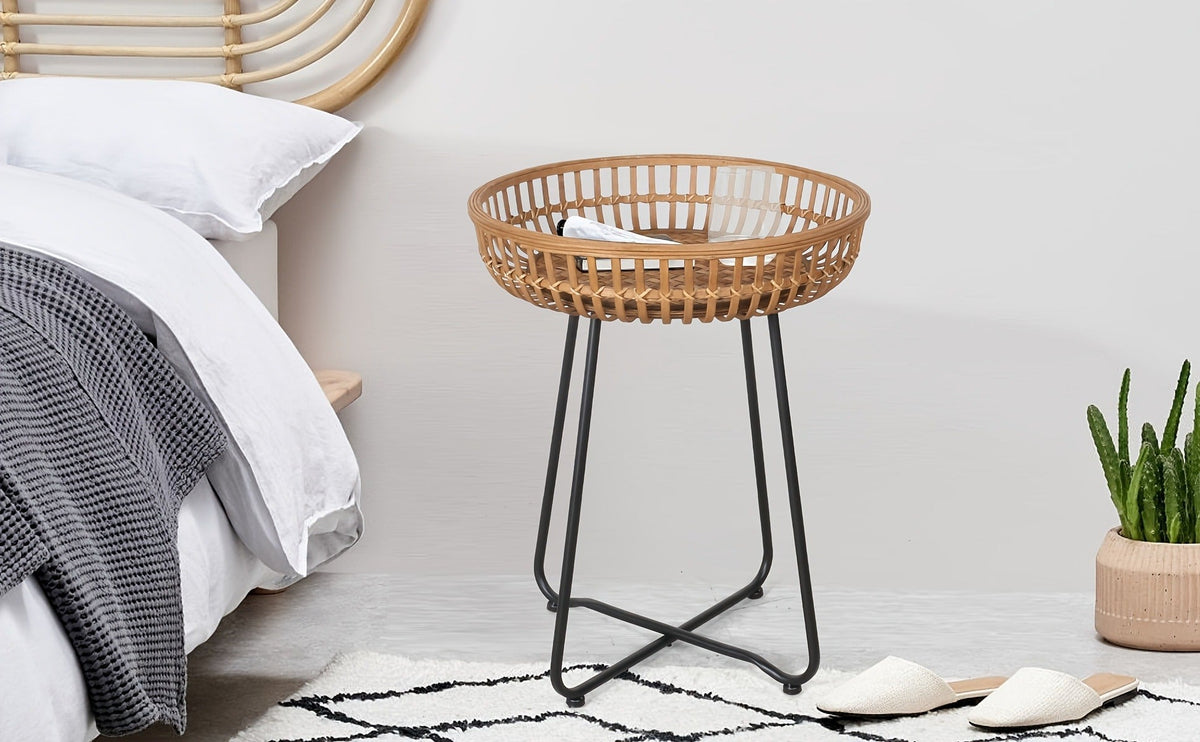 Side Table Rattan Collection with Bamboo-Woven Tops, Metal Bases and 18- or 20.4-Inch Options — image 17