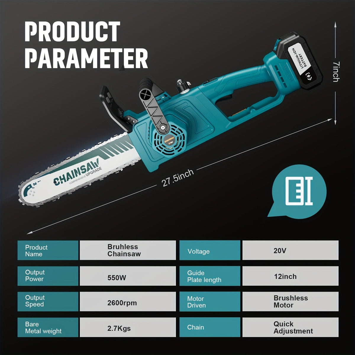 Cordless Brushless Chainsaw with 6- or 12-Inch Bar, One- or Two-Battery Kits in Purple, Green, Teal or Yellow — image 21