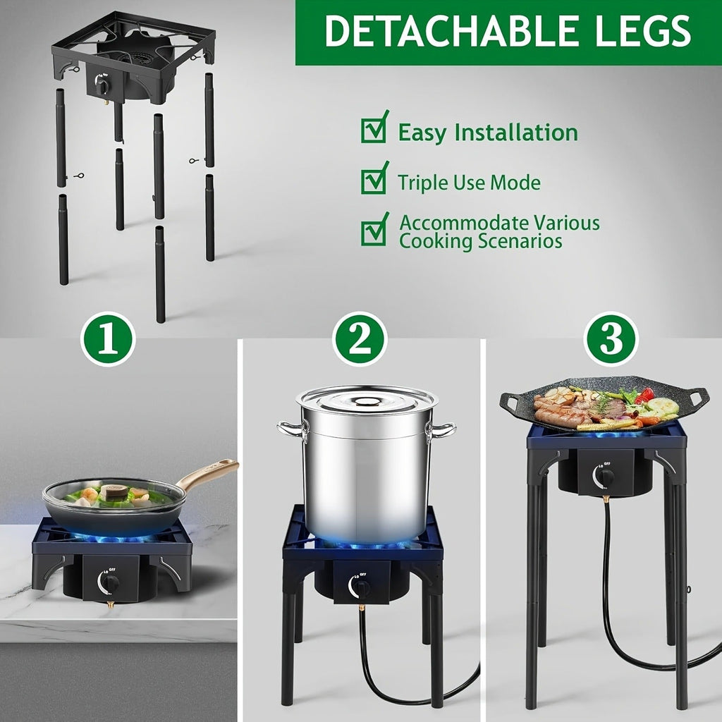 Outdoor Propane Burner Stand with One- or Three-Burner Layout, Removable Legs and 0–20 PSI Regulator Hose — image 19