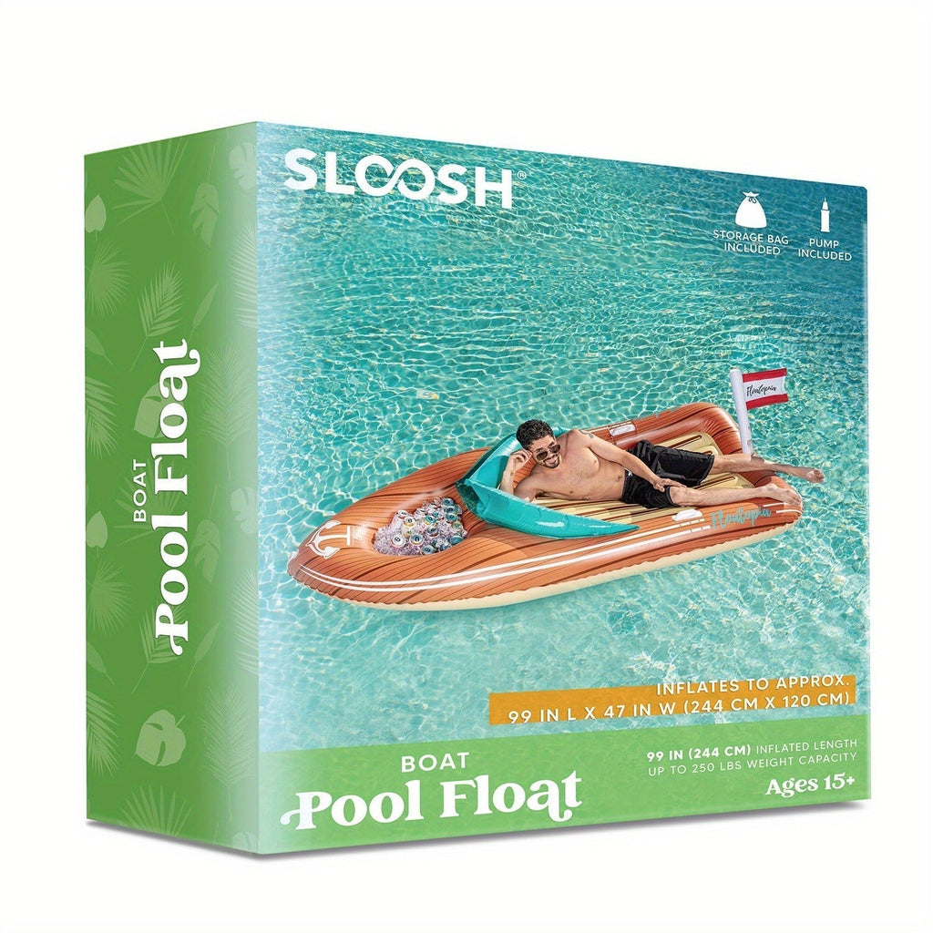 Pool Float Boat-Shaped Two-Person Raft, Over Eight Feet with Built-In Cooler, Two Handles and Tow Point — image 18