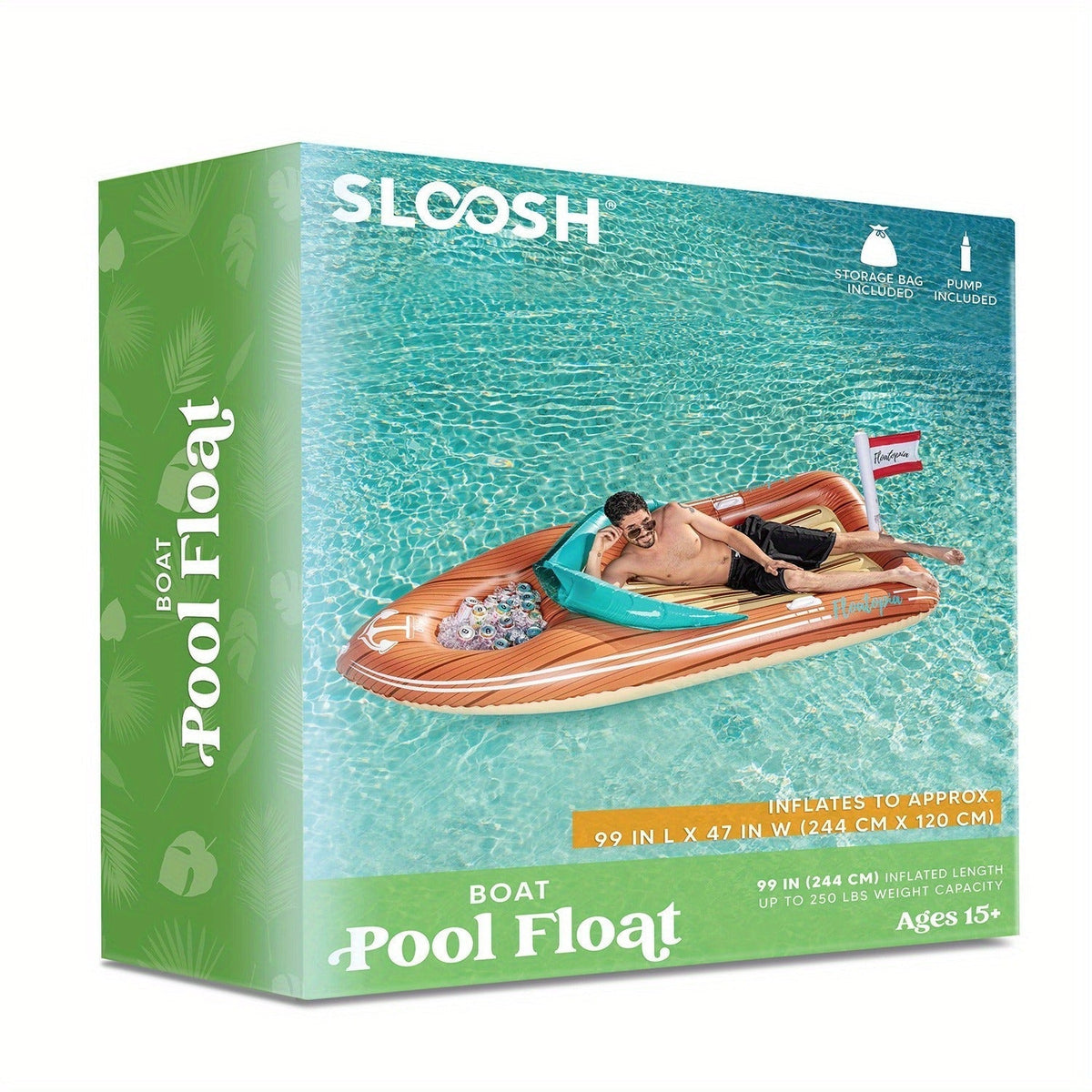 Pool Float Boat-Shaped Two-Person Raft, Over Eight Feet with Built-In Cooler, Two Handles and Tow Point — image 18