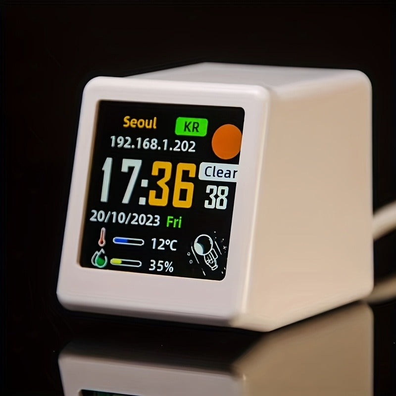 WiFi Weather Station Desktop Clock – Mini Smart Display Temperature Humidity Atmospheric Pressure Wind Speed GIF Animation — 