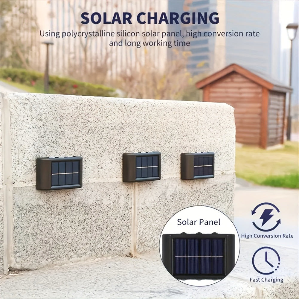 Solar Wall Light Outdoor 8 Pack 6 LED Deck Fence Garden Lamp Waterproof Auto Dusk to Dawn Courtyard Pathway Garage Yard Decor