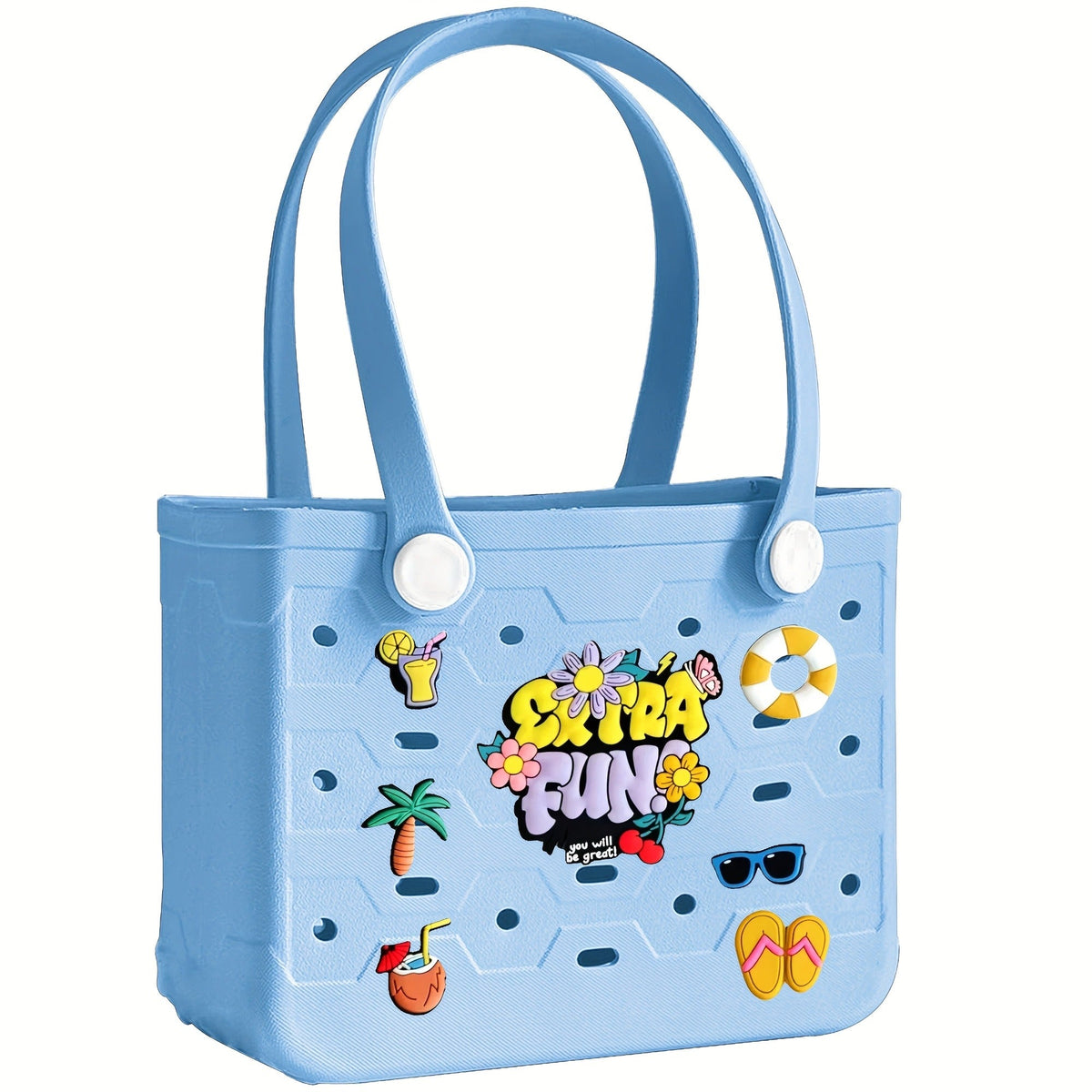 EVA Beach Bag for Women with Drainage Holes Waterproof Tote Bag Summer Outdoor Camping Shopping Travel Bag with Cute Decorati