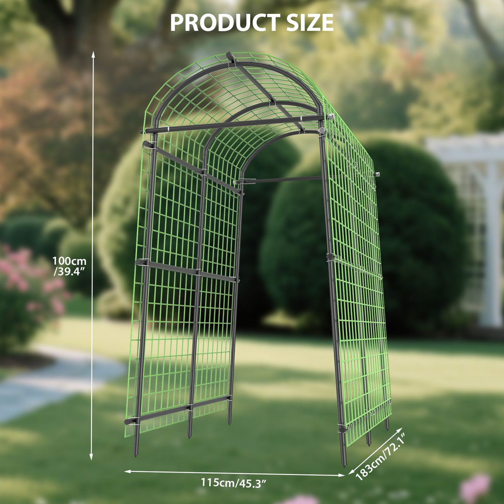 Garden Arch Trellis 7.5ft Tall Metal Climbing Plant Support with Netting for Vegetables Flowers Roses for Garden, Patio and Y
