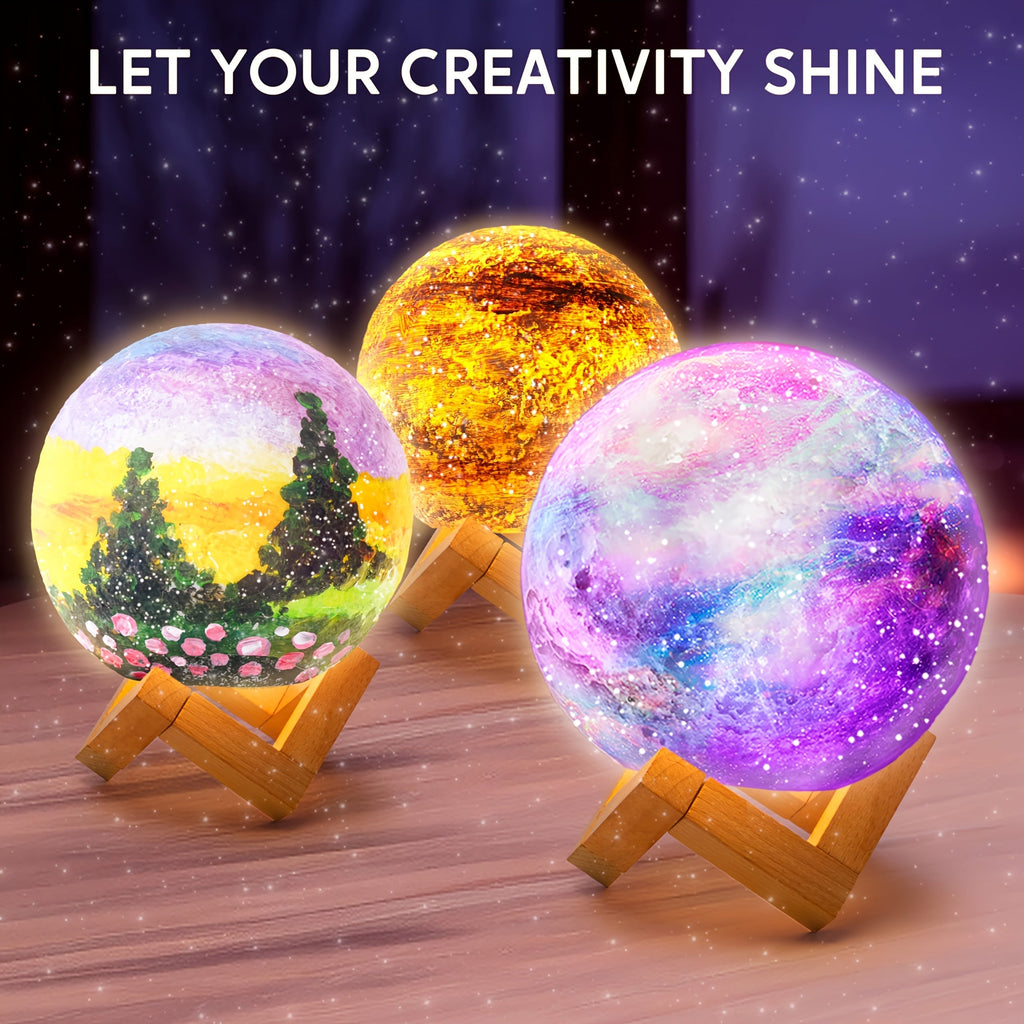 Paint-Your-Own Moon Lamp Craft Kit with 12 Colors, Four Metallic Paints, Two Brushes and Wooden Stand — image 12