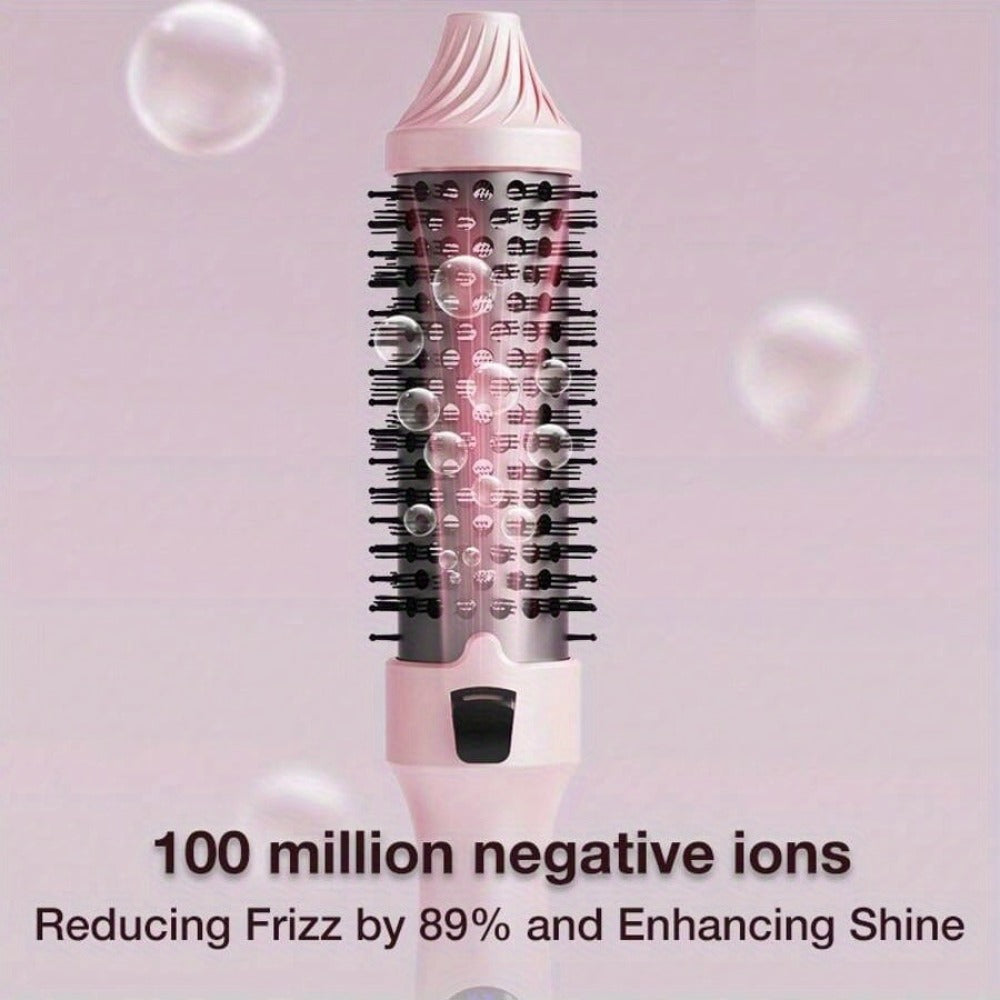 2-in-1 Hot Air Brush Straightener & Curler with Negative Ion Technology, Frizz-Free Blowout Brush with Adjustable Temp Contro