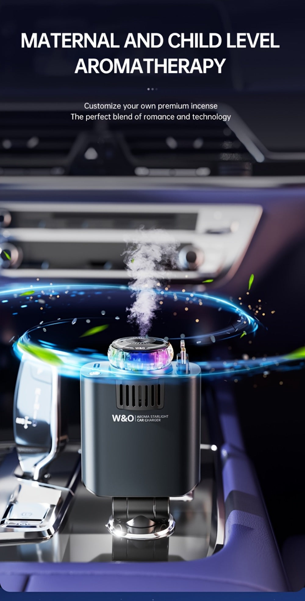 3-in-1 Car Charger, Air Freshener & Starry Sky Ceiling Light – Retractable Type-C & Lightning Cable, Aromatherapy Perfume — i